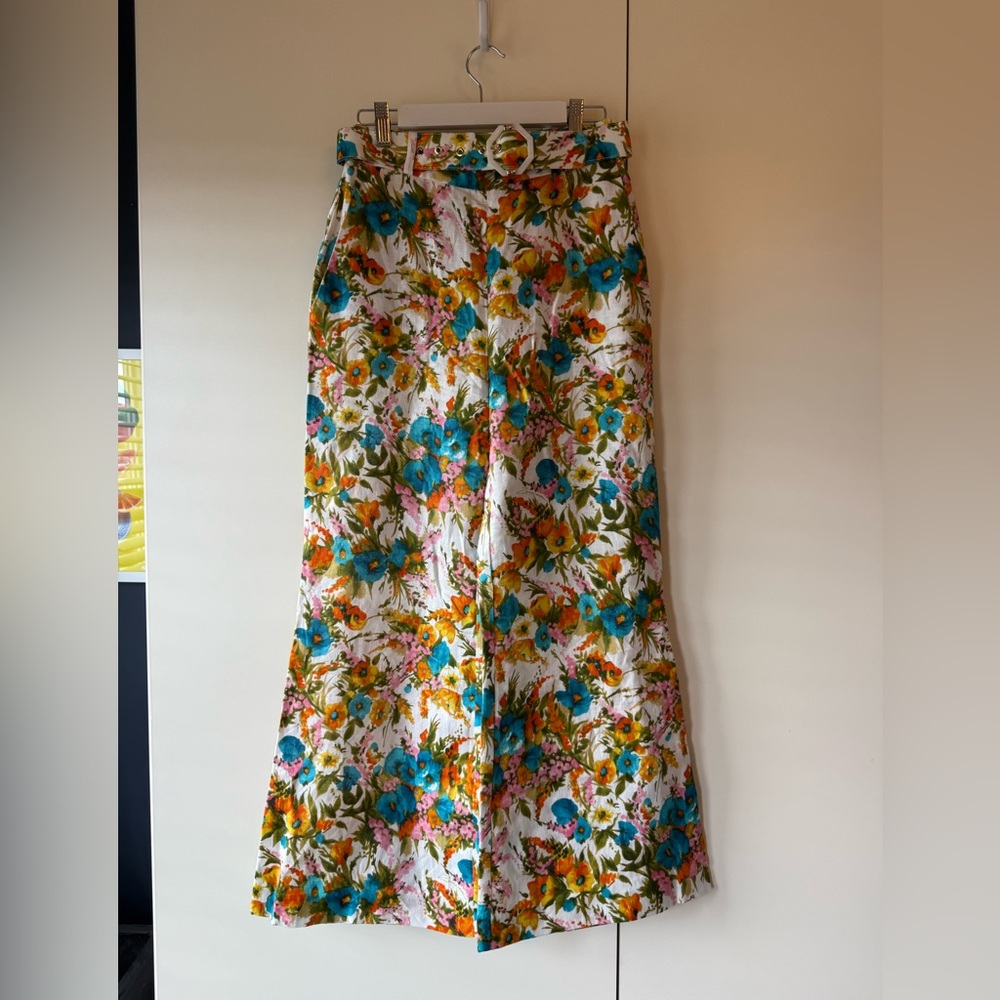 Zimmermann Estelle Cropped Floral-Print Linen Wide-Leg Pants